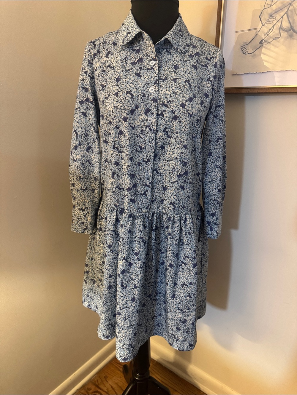Tuckernuck | Blue Hydrangea Hayes Mini Floral Print Dress-Size XS